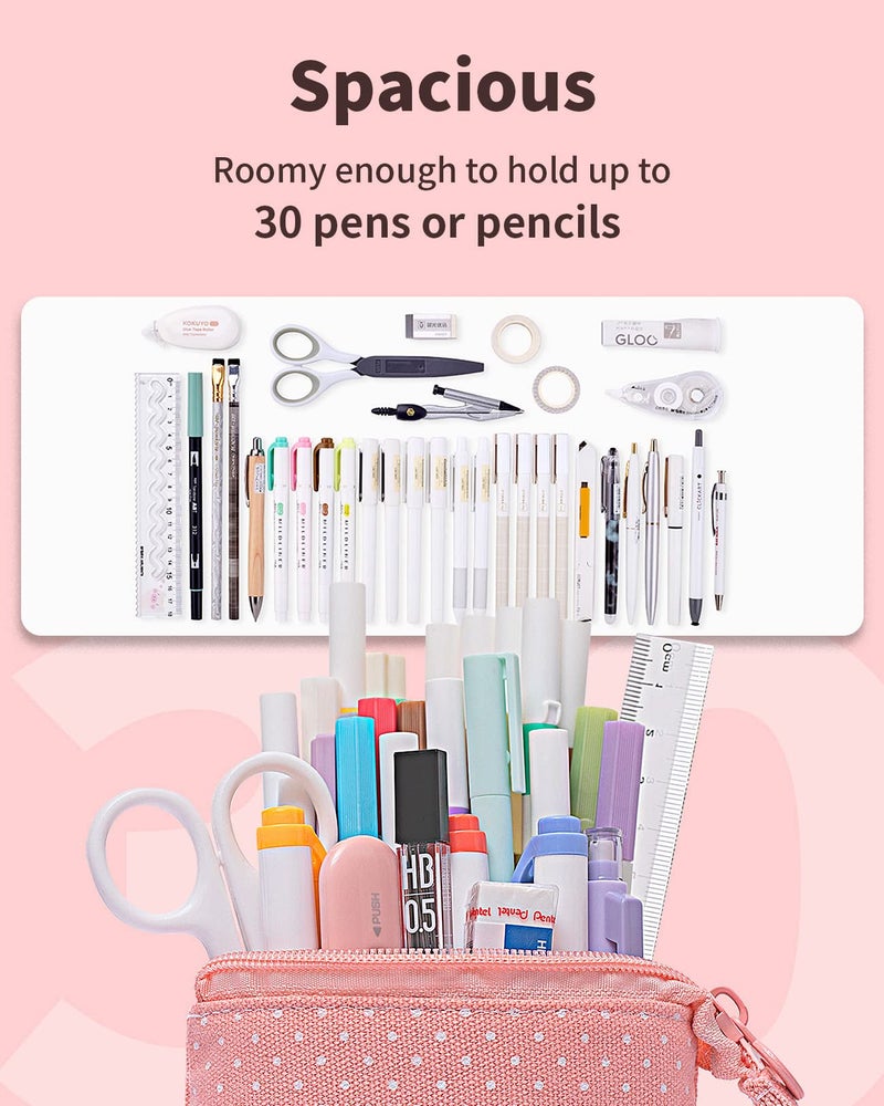 Sooez حافظة أقلام سووز القابلة للفتح، حافظة أقلام Cute Stand Up، حقيبة أقلام متينة، حافظة أقلام تلسكوبية، حافظة أقلام كاواي، حقيبة أقلام فسيحة محمولة للمدرسة والمكتب (وردي) - Image 3