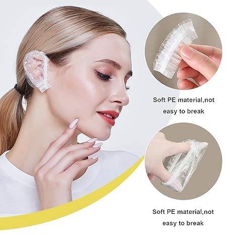 SNNP 100pcs Clear Ear Covers, Waterproof Ear Protectors for Hair Dye, Shower, Bathing, Spa, Hotel, Salon, Unisex Adults - Image 4