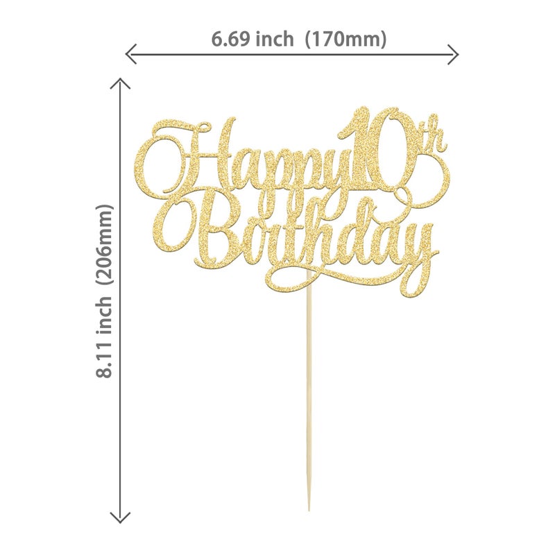 Ephlyn 1 Pack Happy 10th Birthday Cake Topper Glitter Number 10 Ten Years Old Birthday Cake Pick Decoration for Celebrating 10th Birthday Anniversary Party Supplies Gold - Image 2