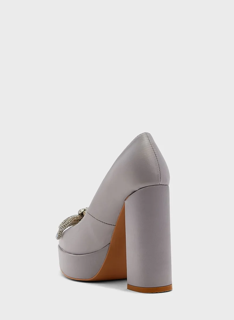 Khizana Jewelled Bow Satin Platform Pump
