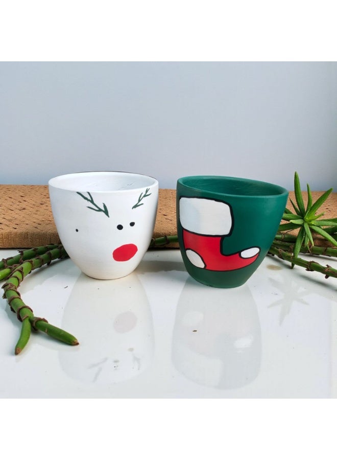 color zone pottery 2 Clay Planting Pots - 10cm Size for Office Decoration, Kitchen Accessories and Home Decor, Fired Clay - Image 1