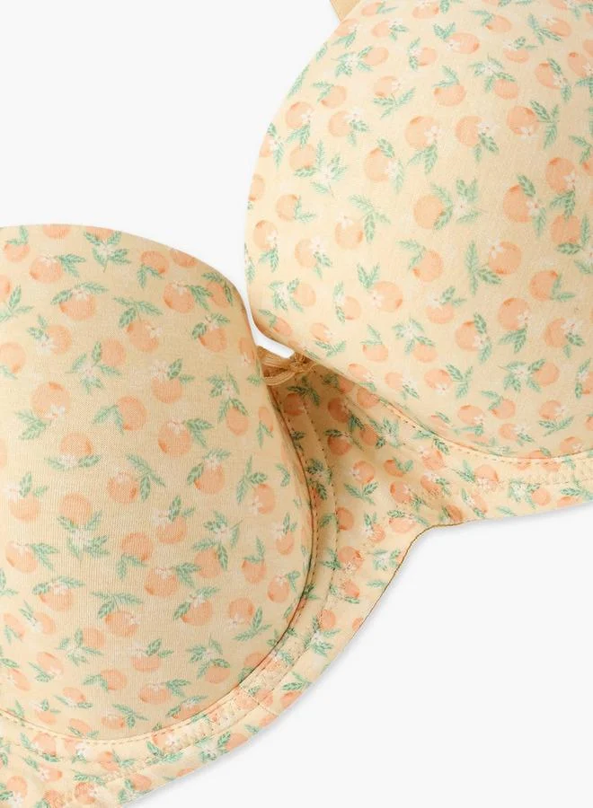 Splash FAV Printed Wired Demi Bra with Hook and Eye Closure