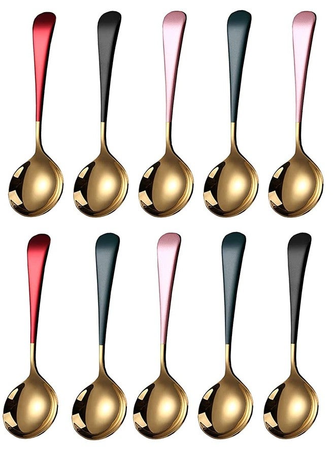 Eletree Soup Spoons Stainless Steel, Round Head Soup Spoons, Modern Thick Short handle SUS304 Korean Spoon,Dinner Metal Spoons for Soup, Grain,Dessert,Milk,Tea,Coffee,7.2 Inch (ColorMayVary) (Set of 10) - Image 1