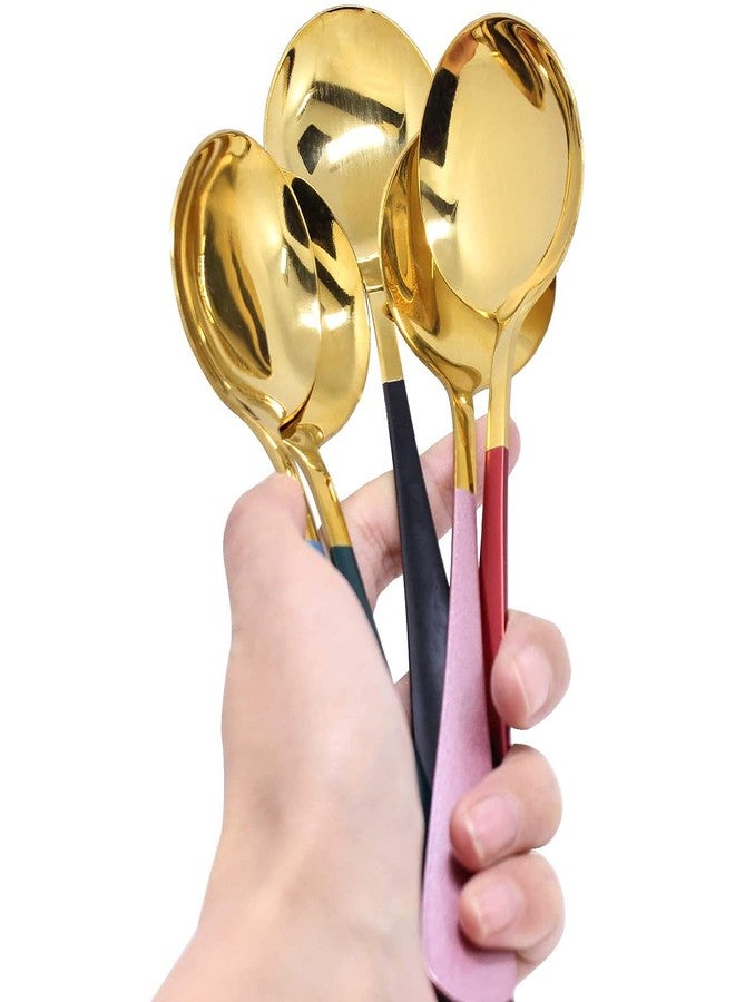 Eletree Soup Spoons Stainless Steel, Round Head Soup Spoons, Modern Thick Short handle SUS304 Korean Spoon,Dinner Metal Spoons for Soup, Grain,Dessert,Milk,Tea,Coffee,7.2 Inch (ColorMayVary) (Set of 10) - Image 5