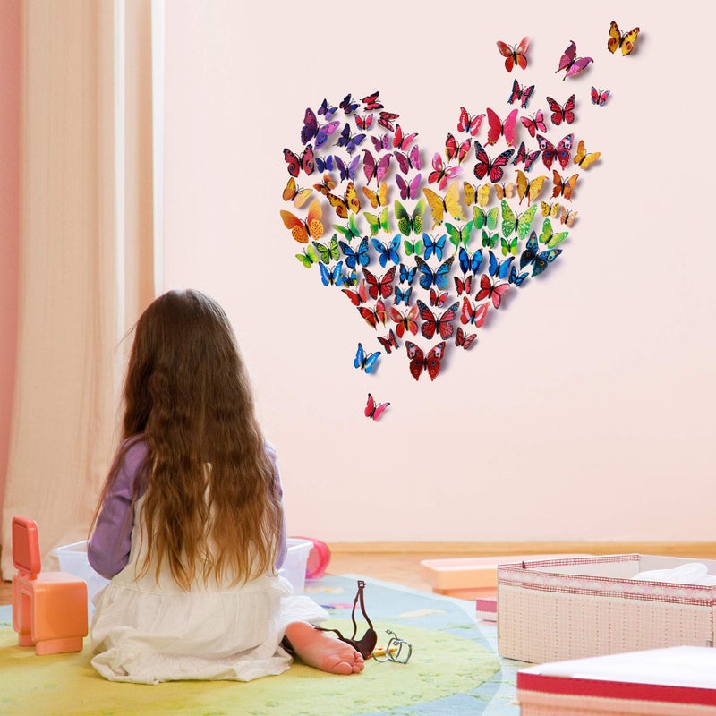LiveGallery 72 PCS Removable 3D DIY Beautiful Butterfly Wall Decals Colorful Butterflies Art Decor Wall Stickers Murals for Home Nursery Bedroom Classroom Offices TV Background Colorful - Image 3