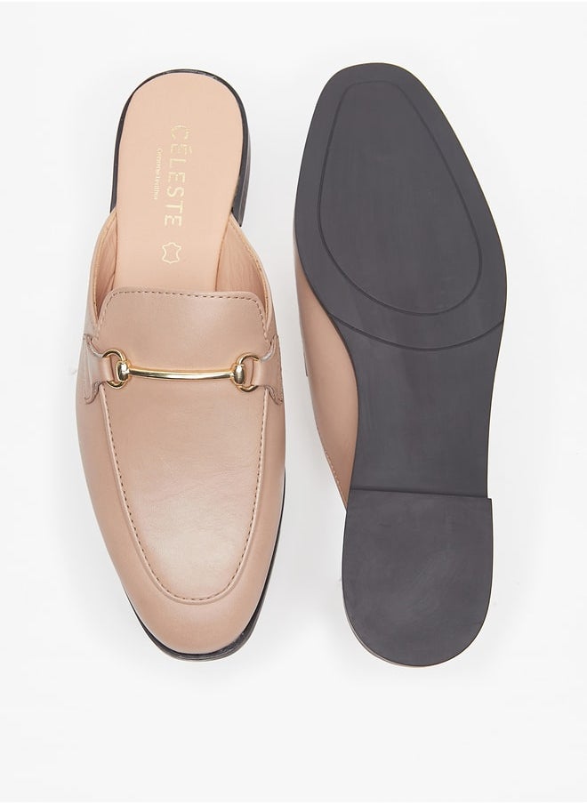 Celeste - Womens Solid Slip-On Mules With Metal Accent - Image 1