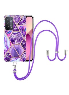 HuHa Case Cover For OPPO A74 5G / A93 5G / A54 5G / A93s 5G Electroplating Splicing Marble TPU Phone Case with Lanyard Dark Purple 