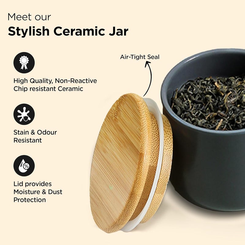 UMAI 260ml Ceramic Jar for Kitchen Storage | Air Tight Container Set with Bamboo Lid | Kitchen Container for Snacks, Tea, Sugar | Multipurpose Organizer | Black - Image 3