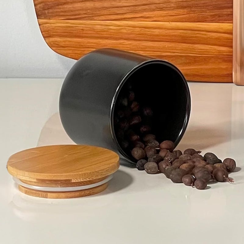 UMAI 260ml Ceramic Jar for Kitchen Storage | Air Tight Container Set with Bamboo Lid | Kitchen Container for Snacks, Tea, Sugar | Multipurpose Organizer | Black - Image 2