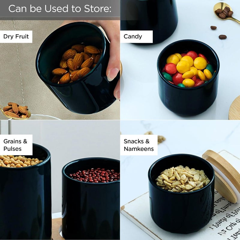 UMAI 260ml Ceramic Jar for Kitchen Storage | Air Tight Container Set with Bamboo Lid | Kitchen Container for Snacks, Tea, Sugar | Multipurpose Organizer | Black - Image 5