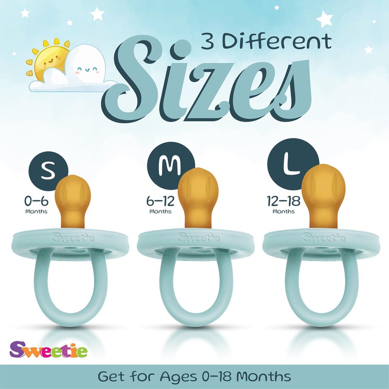 SWEETIE Rubber Pacifier Natural Rubber Pacifier Rounded Turquoise Medium 6-12 Month - Image 2
