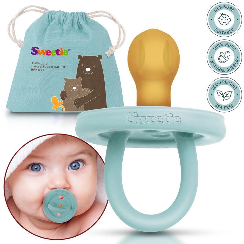 SWEETIE Rubber Pacifier Natural Rubber Pacifier Rounded Turquoise Medium 6-12 Month - Image 3