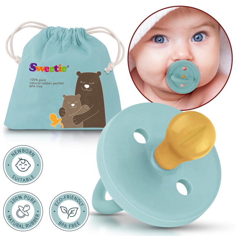 SWEETIE Rubber Pacifier Natural Rubber Pacifier Rounded Turquoise Medium 6-12 Month - Image 4