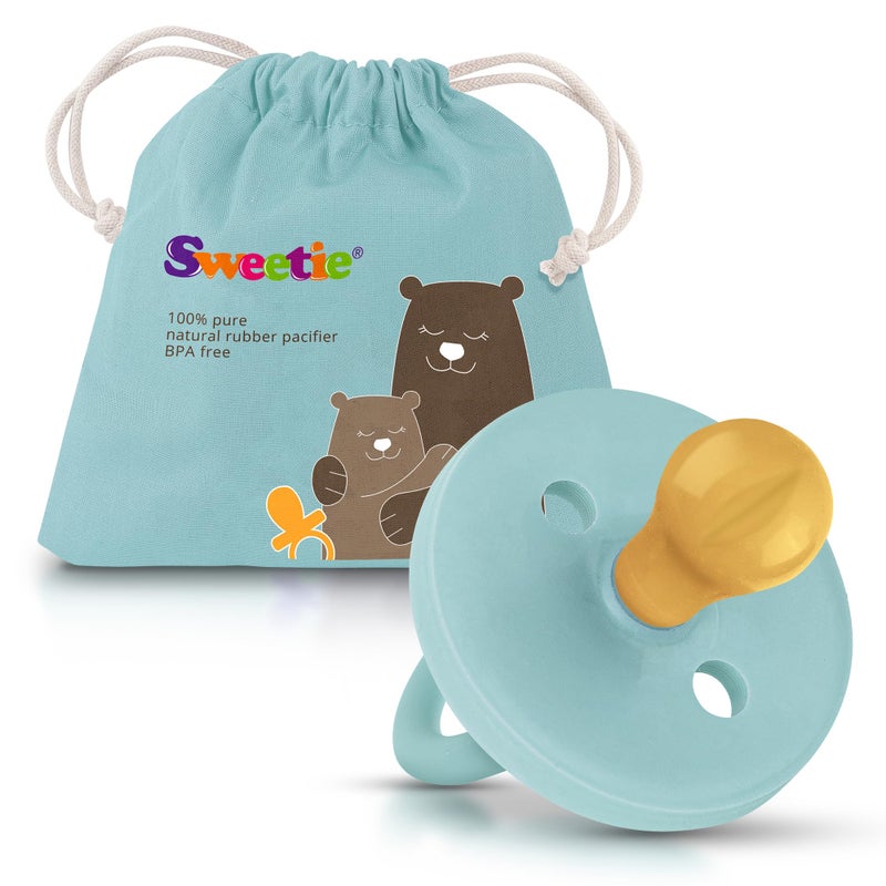 SWEETIE Rubber Pacifier Natural Rubber Pacifier Rounded Turquoise Medium 6-12 Month - Image 1