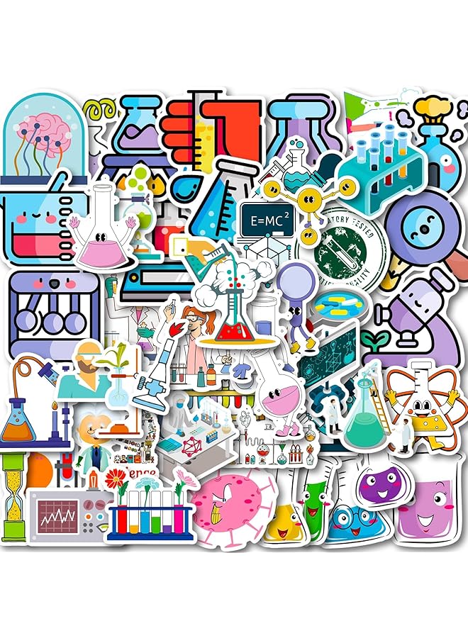 KASTWAVE Science Stickers Pack 50 Pcs Physics Chemistry Biology Experiment Stickers For Laboratory Laptop Water Bottle Science Party Favors And Decor Waterproof Vinyl Laboratory Week Gifts - Image 1
