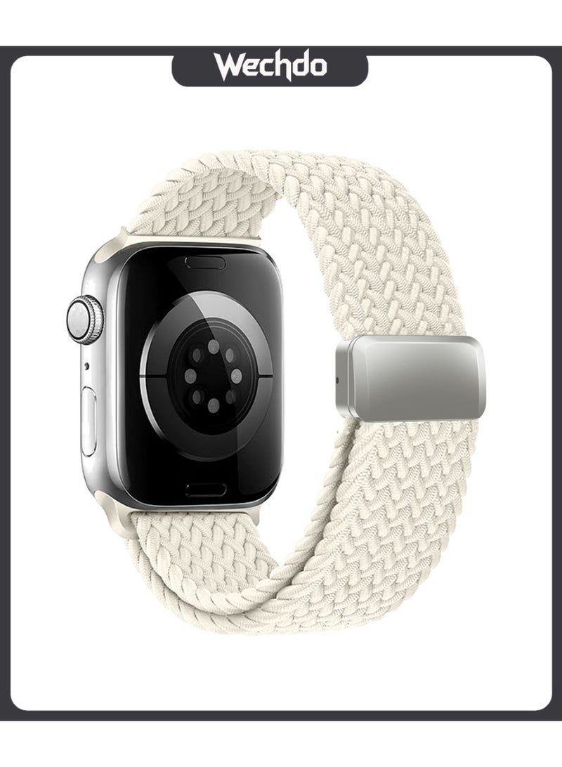 Magnetic Closure Braided Nylon Band for Apple Watch Series 10/11 46mm - Stretchable Elastic Wristband with Secure Magnetic Lock, Breathable Woven Strap for Sports and Daily Wear Starlight