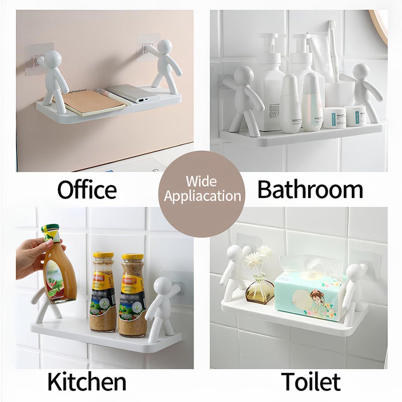 DOOMSDAY Kitchen and Bathroom Shelf, Self Adhesive Non-Drilling Wall-Mounted Storage Rack, Self Adhesive Stand for Soap, Liquid Bottles, and Spices, Plastic Floating Shelf - Image 4