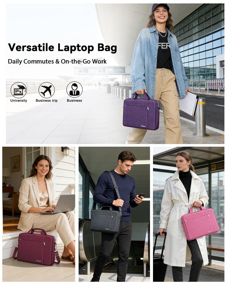 Ferkurn Laptop Bag Case for Women Men Computer Bag Compatible with HP Envy Pavilion Omen/LG Gram/MSI/Dell Inspiron XPS/Lenovo/Acer, Shoulder Strap Carrying Messenger Briefcase, Purple, 17 17.3 Inch - Image 3