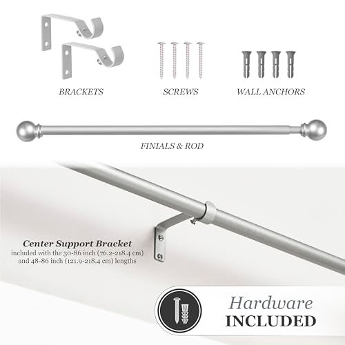 Kenney Chelsea Ball End Window Curtain Rod, Adjustable Curtain Rod for Windows 28 to 48 Inches, Extendable Curtain Rod Set, Brushed Nickel - Image 5