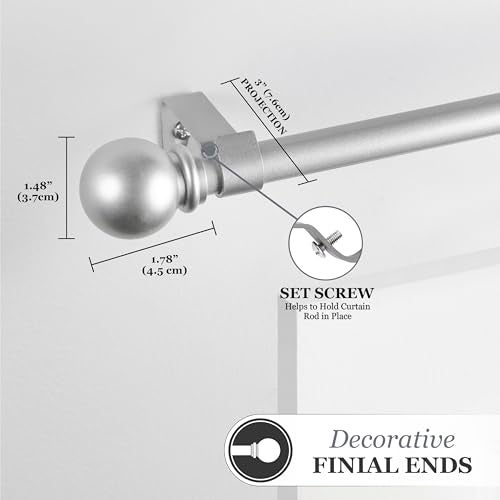 Kenney Chelsea Ball End Window Curtain Rod, Adjustable Curtain Rod for Windows 28 to 48 Inches, Extendable Curtain Rod Set, Brushed Nickel - Image 4