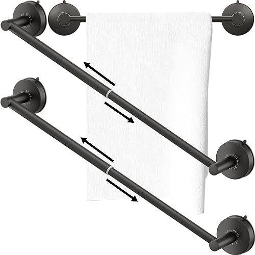 DGYB Adjustable Suction Cup Towel Bar for Bathroom 14 Inch 27 Inch Set of 2 Matte Black Towel Rack Stainless Steel Bath Towel Holder for Glass Shower Door - Image 1