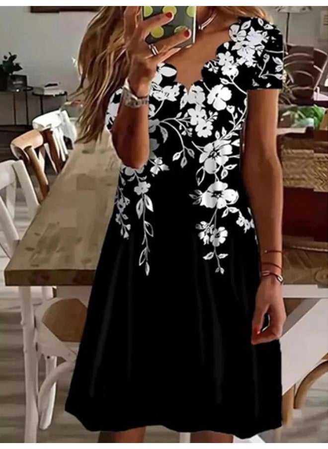 Generic - Independent Station Summer New European And American Women's Digital Printing V-neck Short Sleeve Dress - Image 1