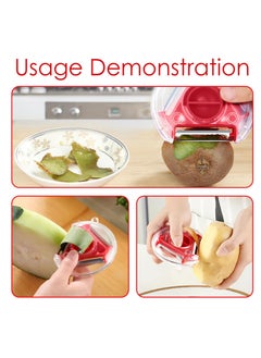 Excefore 5 PCS 3 in 1 Swivel Vegetable Peele Stainless Steel Potato Peeler Portable Veg Fruit Peeler Non-Slip Handle And Sharp Blade Suitable for Kitchen Travel Camping Easy to Clean Swivel Peele Tool Red  - Image 3