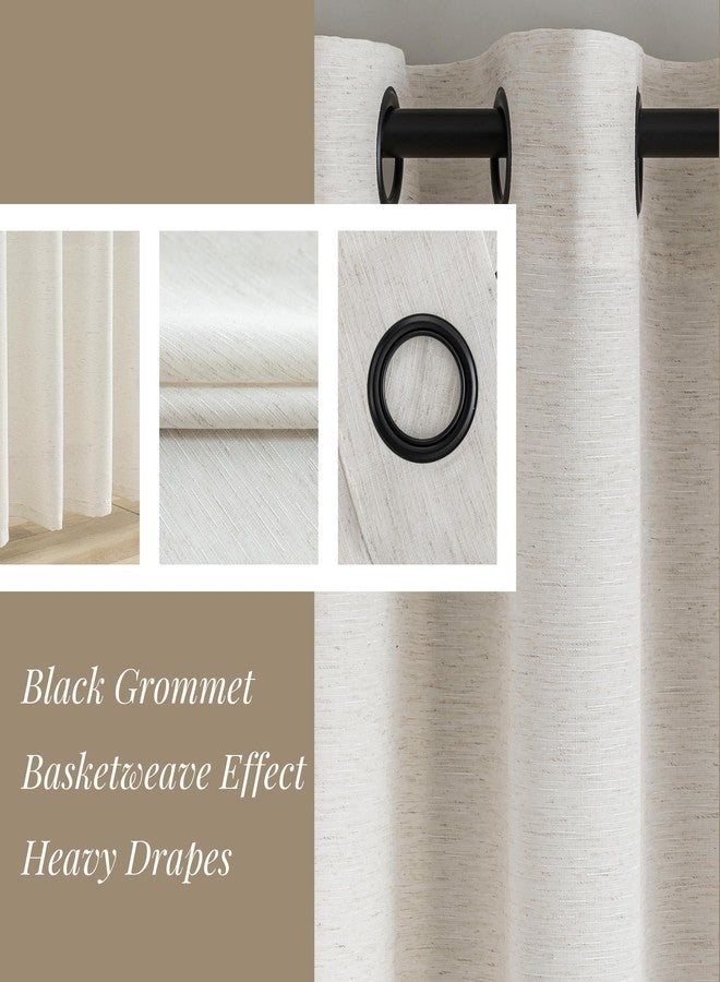VOILYBIRD Off White Curtains Black Grommets Sheers Curtains 84 Inches Long for Bedroom Farmhouse Drapes Basketweave Texture, 52”W x 84”L, 2 Panels - Image 4