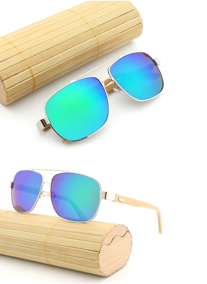 HDCRAFTER - Metal Nose Bridge Square Full Frame Bamboo Foot Pilot Sunglasses - Image 1