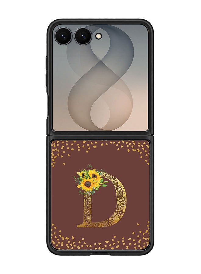 Stylizedd Rugged Case for Samsung Galaxy Z Flip8- Slim Fit Hybrid Rubber Cover Sunflower Monogram - D (Brown)