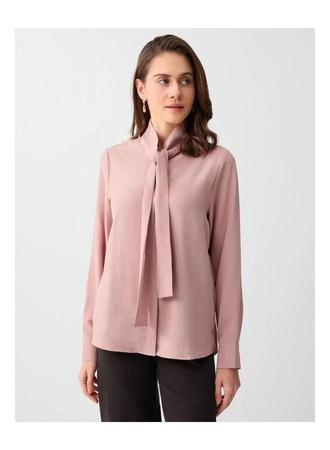 Jimmy Key Pink Plain Cut Tie-Neck Knitted Shirt