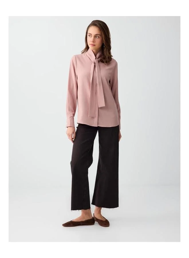 Jimmy Key Pink Plain Cut Tie-Neck Knitted Shirt