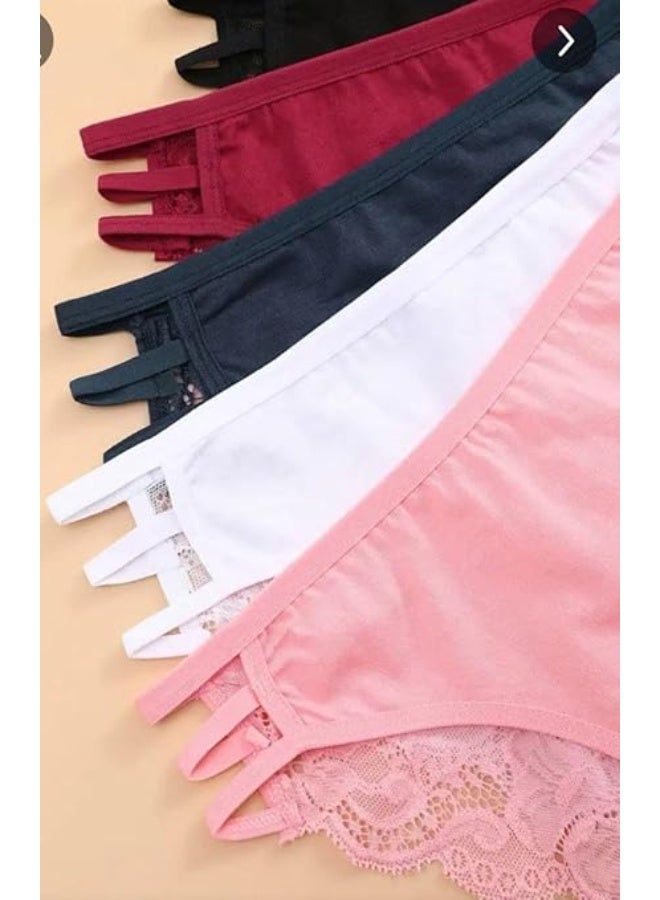 Hanady Women's 3-Piece Cotton Underwear Set – Lace Detailed with Trendy Side Straps (M / L) - Image 2