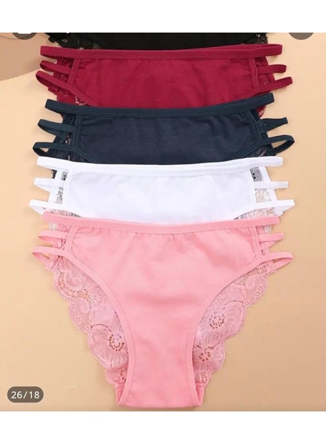 Hanady Women's 3-Piece Cotton Underwear Set – Lace Detailed with Trendy Side Straps (M / L) - Image 3