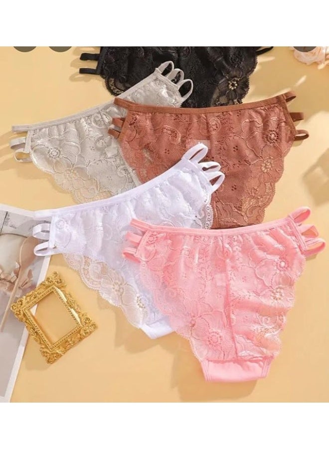 Hanady Women's 3-Piece Cotton Underwear Set – Lace Detailed with Trendy Side Straps (M / L) - Image 4