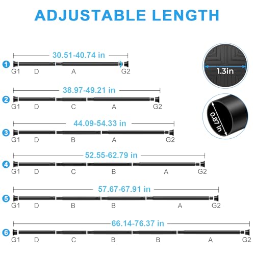 ZIPGLO Tension Rod 30-76 Inch - 1pack Spring Loaded Curtain Rods, Black Tension Curtain Rod Expandable Curtain Rods Tension Adjustable Rod Without Drilling, Tension Rods For Bathroom Doorway Window - Image 3