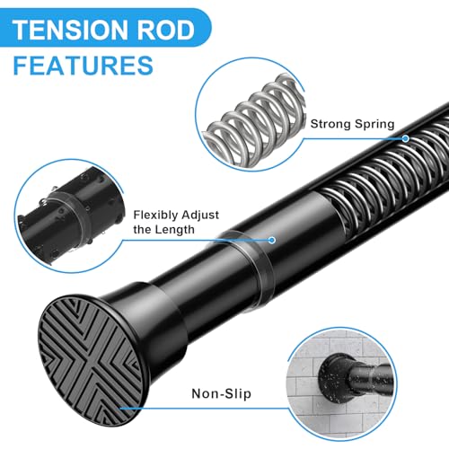 ZIPGLO Tension Rod 30-76 Inch - 1pack Spring Loaded Curtain Rods, Black Tension Curtain Rod Expandable Curtain Rods Tension Adjustable Rod Without Drilling, Tension Rods For Bathroom Doorway Window - Image 4