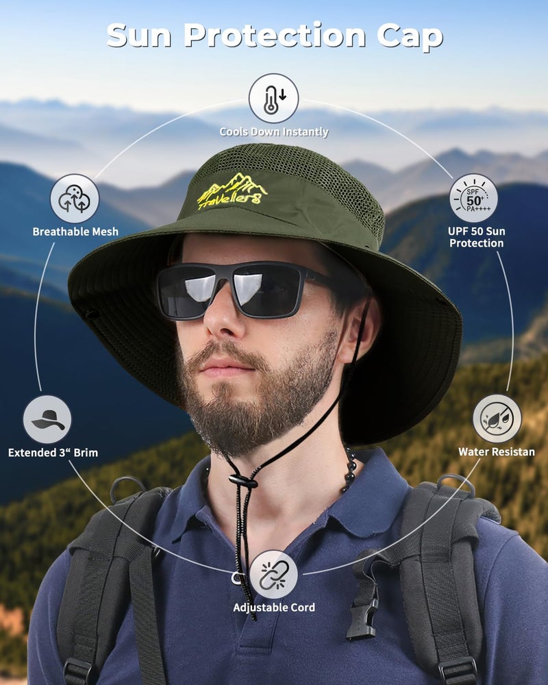 Electomania Head Caps for Men and Women，Breathable Mesh Sun Protection hat，Hand-Embroidered Round Cap，Hat for Outdoor Work, Camping, Fishing (in, Alpha, Free Size, Green) - Image 2