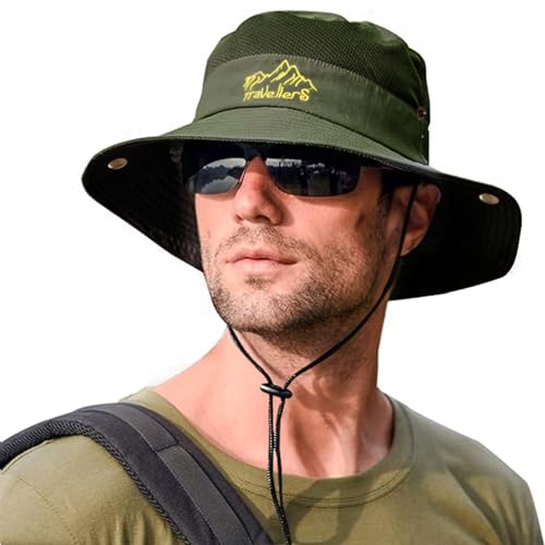 Electomania Head Caps for Men and Women，Breathable Mesh Sun Protection hat，Hand-Embroidered Round Cap，Hat for Outdoor Work, Camping, Fishing (in, Alpha, Free Size, Green) - Image 1