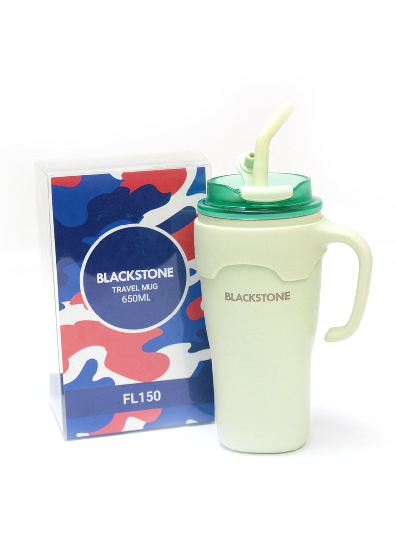 BLACKSTONE Stainless Steel Insulated Travel Mug with Handle & Steel Straw With Capacity Of 650ML Green  - Image 2