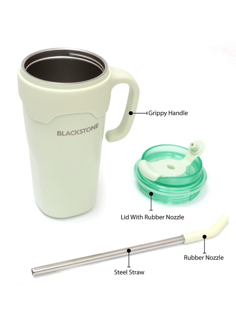 BLACKSTONE Stainless Steel Insulated Travel Mug with Handle & Steel Straw With Capacity Of 650ML Green  - Image 5