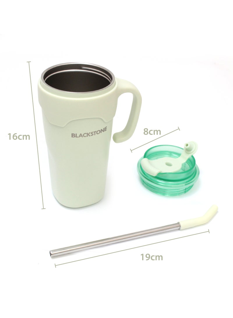 BLACKSTONE Stainless Steel Insulated Travel Mug with Handle & Steel Straw With Capacity Of 650ML Green  - Image 4