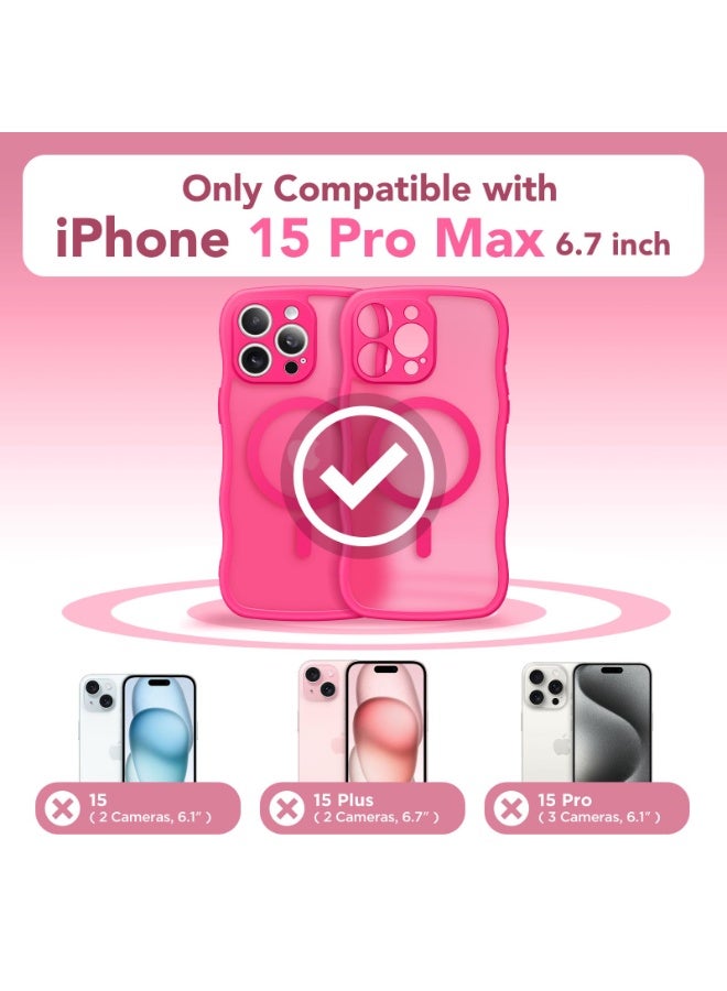 كبرارو جراب لطيف لهاتف iPhone 15 Pro Max، متوافق مع MagSafe، [حافة متموجة مجعدة] [حماية كاملة للكاميرا] [حماية من الصدمات عند السقوط من ارتفاع 14 قدمًا] جراب هاتف مغناطيسي لهاتف 15 Pro Max مقاس 6.7 بوصة، وردي فاقع - Image 2