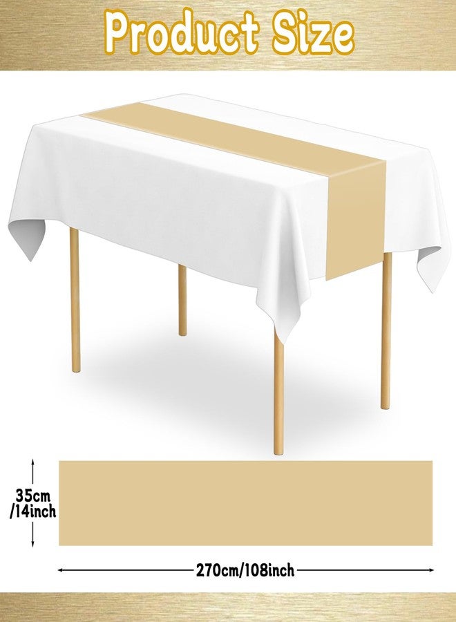 Lonfliness 12 Pack Plastic Table Runner 14 X 108 inch Gold Champagne Long Valentines Table Runners Disposable Champagne Gold Table Runner for Dinner Table Decorations for Wedding Graduation Birthday Party Decor - Image 2