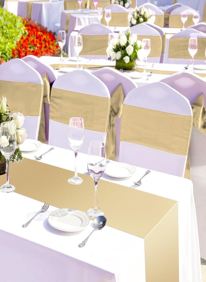 Lonfliness 12 Pack Plastic Table Runner 14 X 108 inch Gold Champagne Long Valentines Table Runners Disposable Champagne Gold Table Runner for Dinner Table Decorations for Wedding Graduation Birthday Party Decor - Image 4