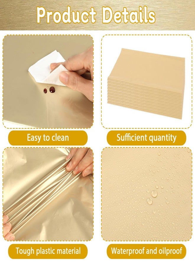 Lonfliness 12 Pack Plastic Table Runner 14 X 108 inch Gold Champagne Long Valentines Table Runners Disposable Champagne Gold Table Runner for Dinner Table Decorations for Wedding Graduation Birthday Party Decor - Image 3