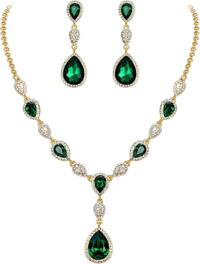 EleQueen Women's Cubic Zirconia Teardrop Y-Necklaces Dangle Earrings Jewelry Sets for Brides Bridesmaids - Image 1