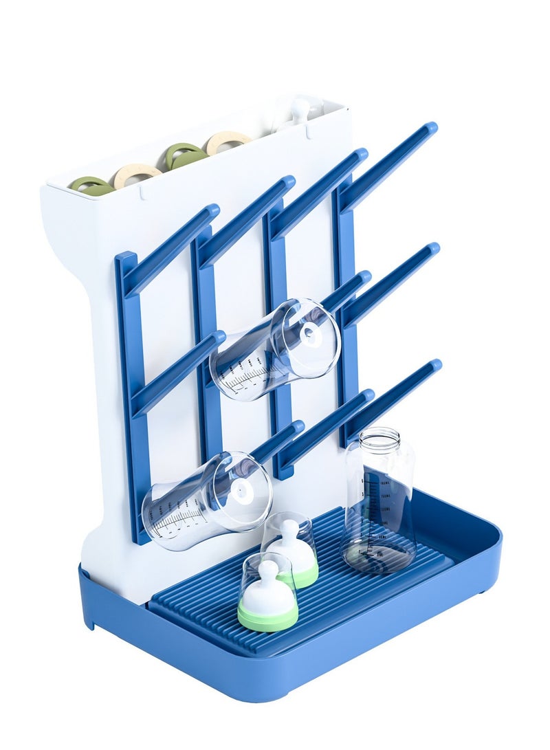 McDou Baby Bottle Drying Rack, Large Vertical Bottle Organizer, Nipple Drainer - Holds 12 Bottles and Accessories (Blue) - Image 1