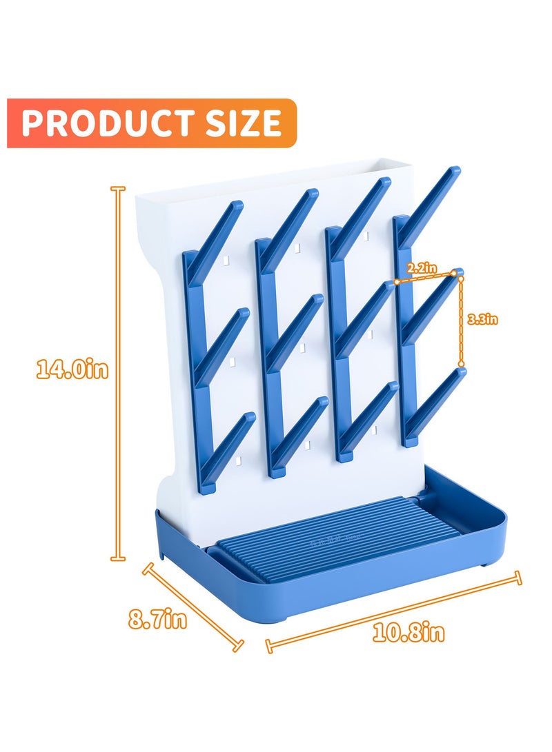 McDou Baby Bottle Drying Rack, Large Vertical Bottle Organizer, Nipple Drainer - Holds 12 Bottles and Accessories (Blue) - Image 2