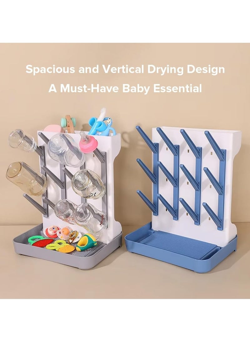McDou Baby Bottle Drying Rack, Large Vertical Bottle Organizer, Nipple Drainer - Holds 12 Bottles and Accessories (Blue) - Image 4